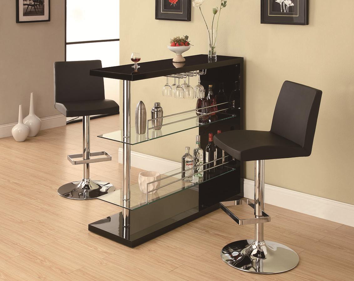 Coaster 120357 Sleek Modern Gloss Black Bar Unit And Stools Curley S Furniture Store Des Moines Iowa