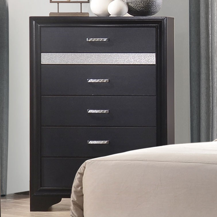 Coaster 206365 Miranda Collection Black Bling 5 Drawer Chest